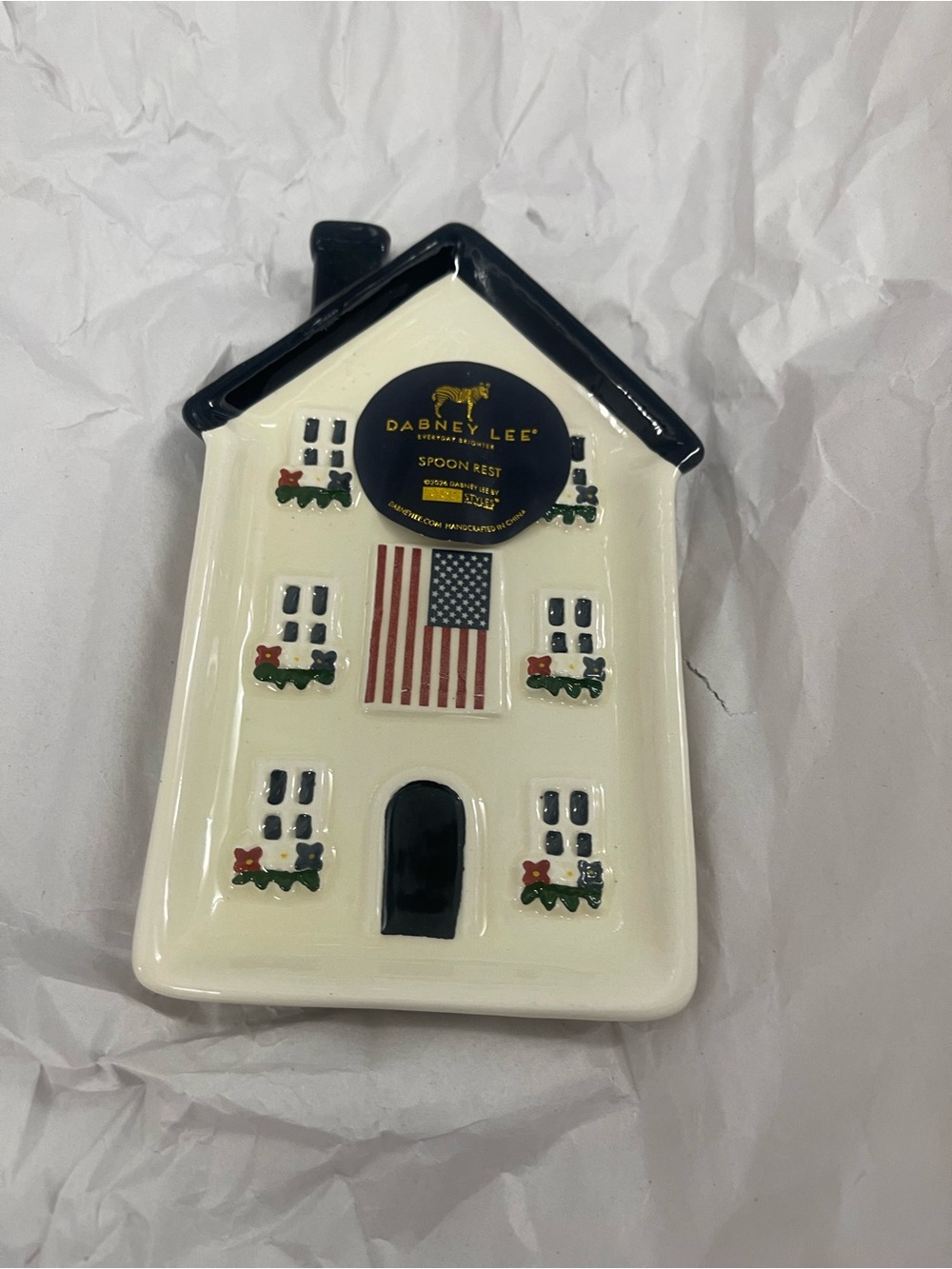 Dabney Lee flag house red white blue ceramic spoon rest - Brand new!
